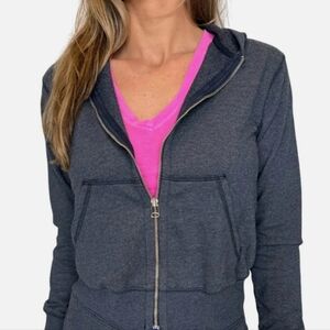 Sundry "By Anthropolgie" Full Zip Sweater Jacket W/ Hoodie- In Heathered Navy
